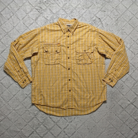 Cabela's Shirt Men's Large Yellow Plaid Safari Series Vented Mesh Roll Tab - Picture 1 of 8